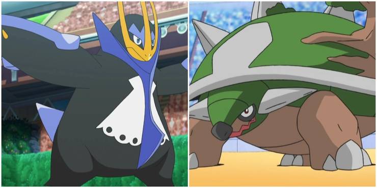 Due degli starter di Sinnoh completamente evoluti, Empoleon e Torterra, nell'anime Pokemon