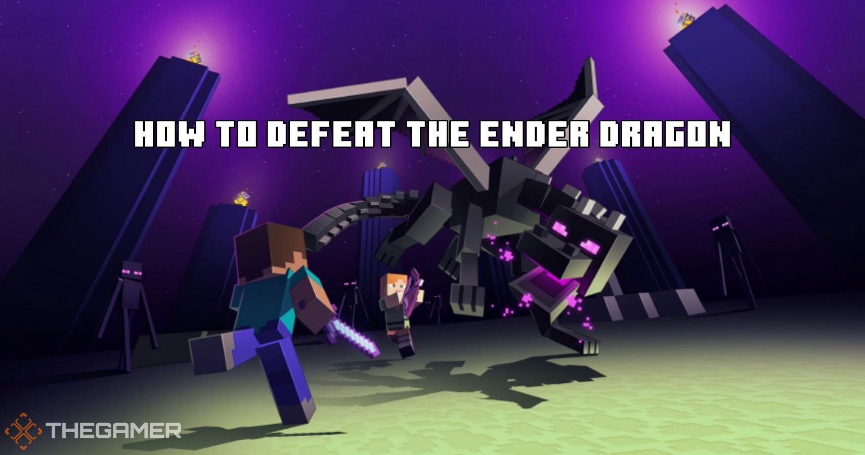 What is the title of this picture ? Minecraft: How To Defeat The Ender Dragon | TheGamer